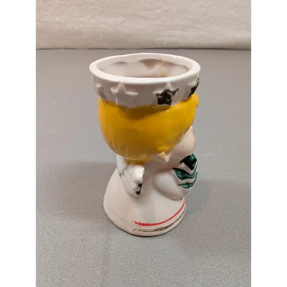 Vintage Christmas Angel Candle Holder Ceramic Mid-Century Holiday Decor 4in